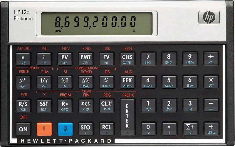 HP Taschenrechner 12C Platinum – 10-stellig, LCD, Rundung, Batterie, Schwarz, 129×80×15 mm