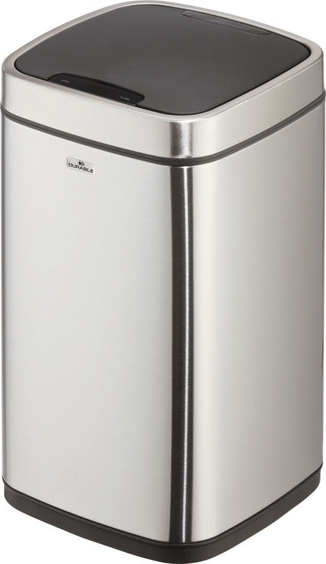 Durable Tisch-Abfallbehälter – 12 l – Edelstahl – Ø 240 × H 430 mm – sensorgesteuert, batteriebetrieben