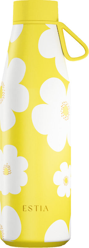 Estia Flow Isolierflasche 500 ml – Doppelwandig 12 h Heiss/24 h Kalt, Edelstahl, Schraubdeckel, Yellow Daisy