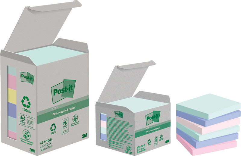 Post-it Haftnotizen – 76×76 mm – sortiert, 6×100 Blatt, PEFC