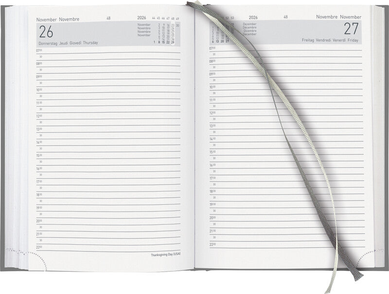 Biella Executive Agenda – 1 Tag pro Seite, Gebunden, 14,5 × 20,5 cm, 2026, 1/2-Stunden-Takt, Floral, FSC