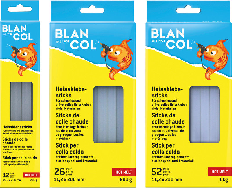 BLANCOL Heissklebepatronen – Ø 11,2 × 200 mm – 26 Stück, 500 g – Weiss, geruchsarm – für Basteln