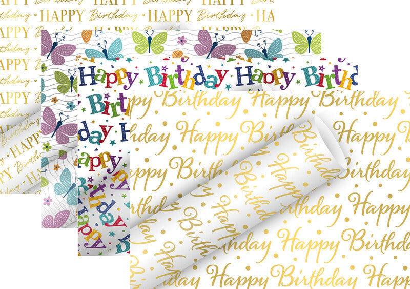 Braun + company Geschenkpapier-Rolle – Birthday and Stars, 70 cm × 1,5 m, 83 g/m²