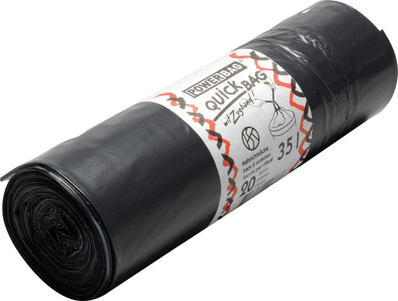 Kehrichtsack Quickbag OKS – 35 l, mit Zugband, schwarz, 49 µm, 20 Stk