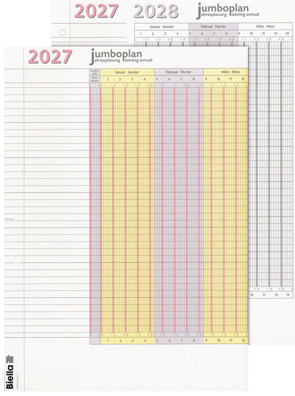 Biella Jumboplan – Personal- & Ferienplaner – zweisprachig d/f – 2027 – 64,5 × 29,7 cm – 2er-Set