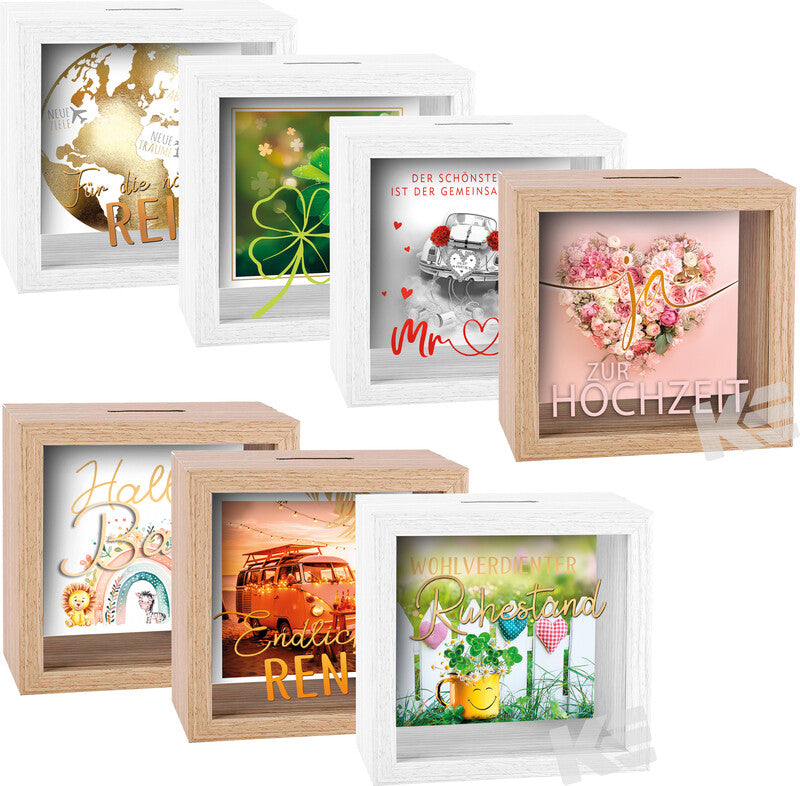 Kurt Eulzer Spardose Endlich Rente – Holz, natur – 11 × 11 × 2 cm