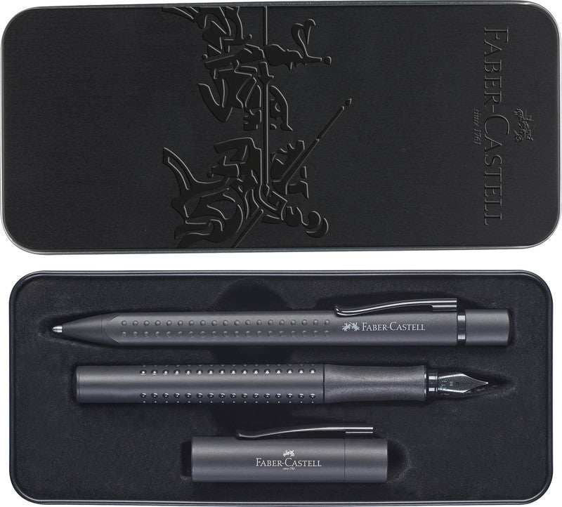 Faber-Castell Grip Edition Schreibset – Kugelschreiber XB & Füllfederhalter M – Blau – Metalletui – 2-teilig