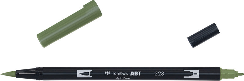 Tombow Pinselstift – graugrün, Kunststoff, Pinselspitze, wasservermalbar, geruchsarm, für Linkshänder geeignet