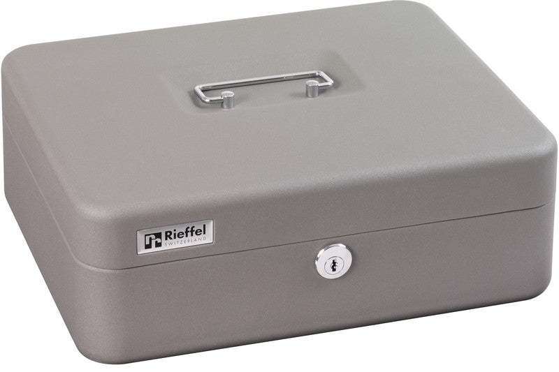 Rieffel Geldkassette – mit Schlüssel – 30 × 24,2 × 10,6 cm – Grau – Stahl