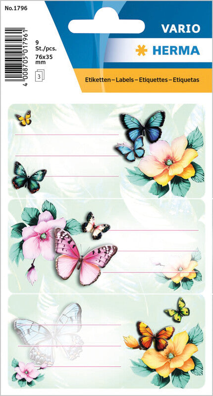 HERMA Haftetiketten – rechteckig 35 × 76 mm, permanent, mehrfarbig, Papier, Bogen 84 × 120 mm, 3 Blätter (9 Stk)