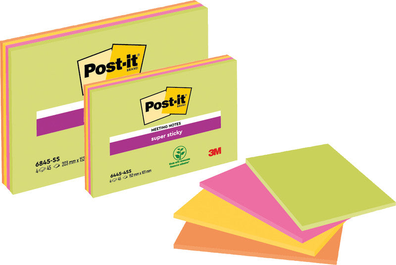 Post-it Super Sticky Haftnotizen – 203×152 mm – sortiert, 4×45 Blatt, PEFC