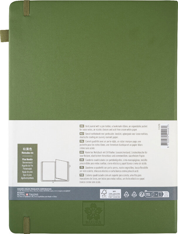 Sakura Notizbuch A4, kariert, Leimbindung, Hardcover, 160 Seiten, 140 g/m² – Kiefernadel
