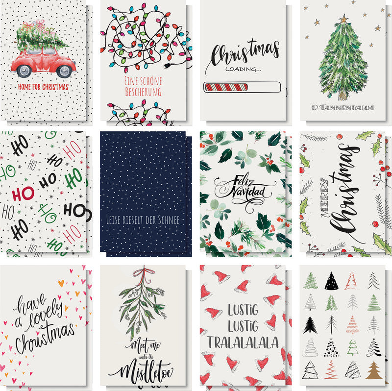 Sigel Grusskarte Weihnachten (Buntes Weihnachten) – A6 (105 × 148 mm), Text DE/EN, für Inkjet/Laser/Kopierer
