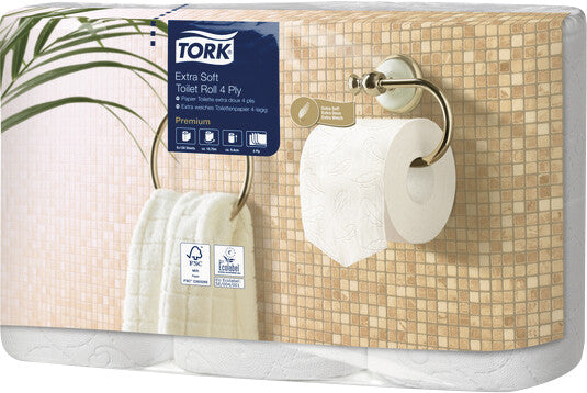 Tork Premium Extra Soft Toilettenpapier – weiss, 150 Blatt/Rolle, 94 × 125 mm, für Tork T4 System – 6 Rollen
