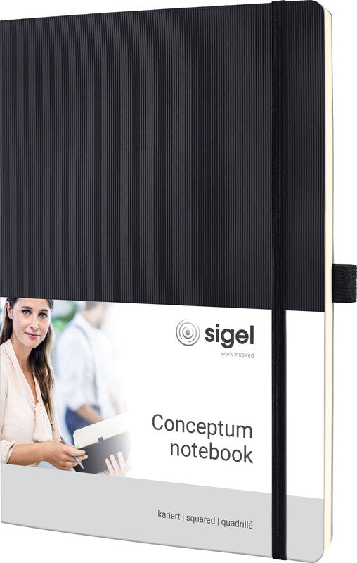 Sigel Notizbuch, A4, kariert, Fadenheftung, Softcover, 194 Seiten, 80 g/m² – schwarz