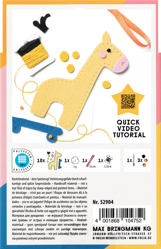 Folia Filzinies – Bastelset – Giraffe – 12-teilig – ab 8 Jahren – Filz, mehrfarbig