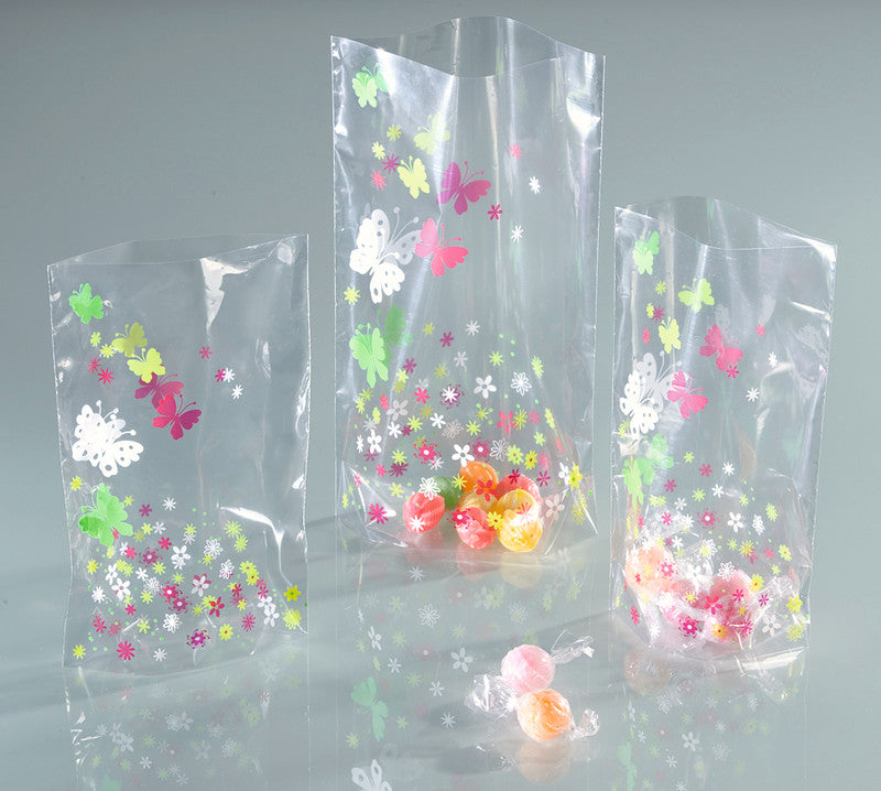 Folia Cellophantüten mit Kreuzboden – Schmetterling – 145 × 235 mm – 10 Stk., Kunststoff, Mehrfarbig