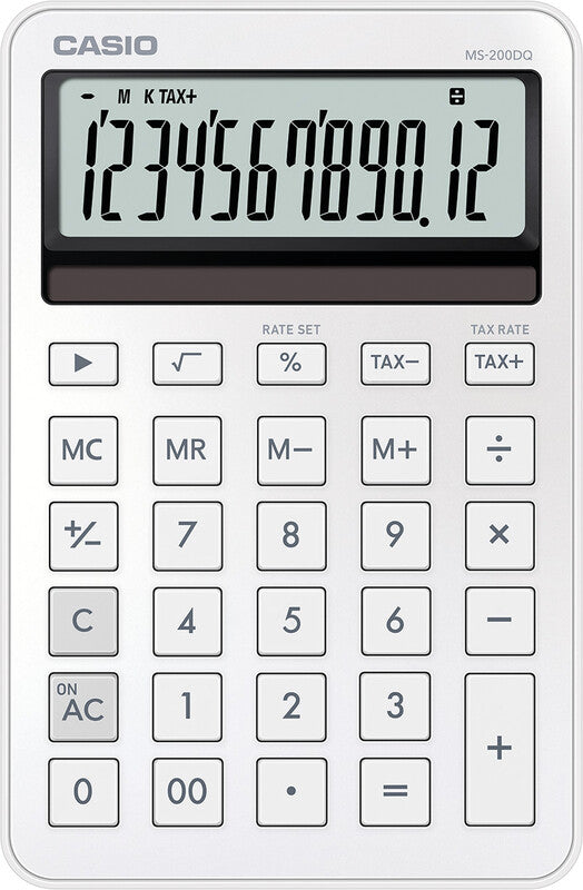 Casio Tischrechner MS-200DQ – 12-stellig – Solar/Batterie – Weiss