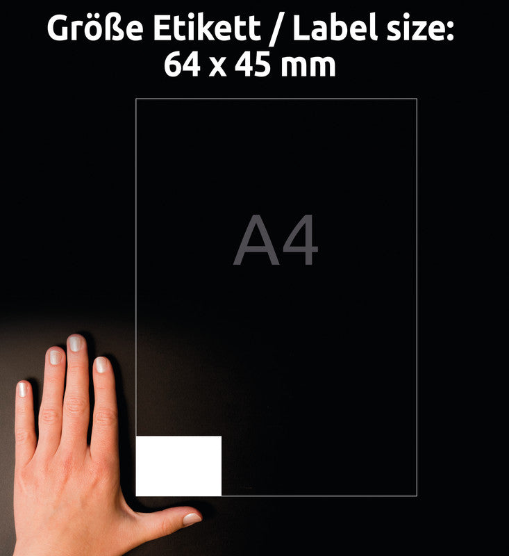 Avery Zweckform – Druckeretiketten, 64 mm × 45 mm, weiss, Papier, permanent, 1800 Etiketten (100 Blatt)