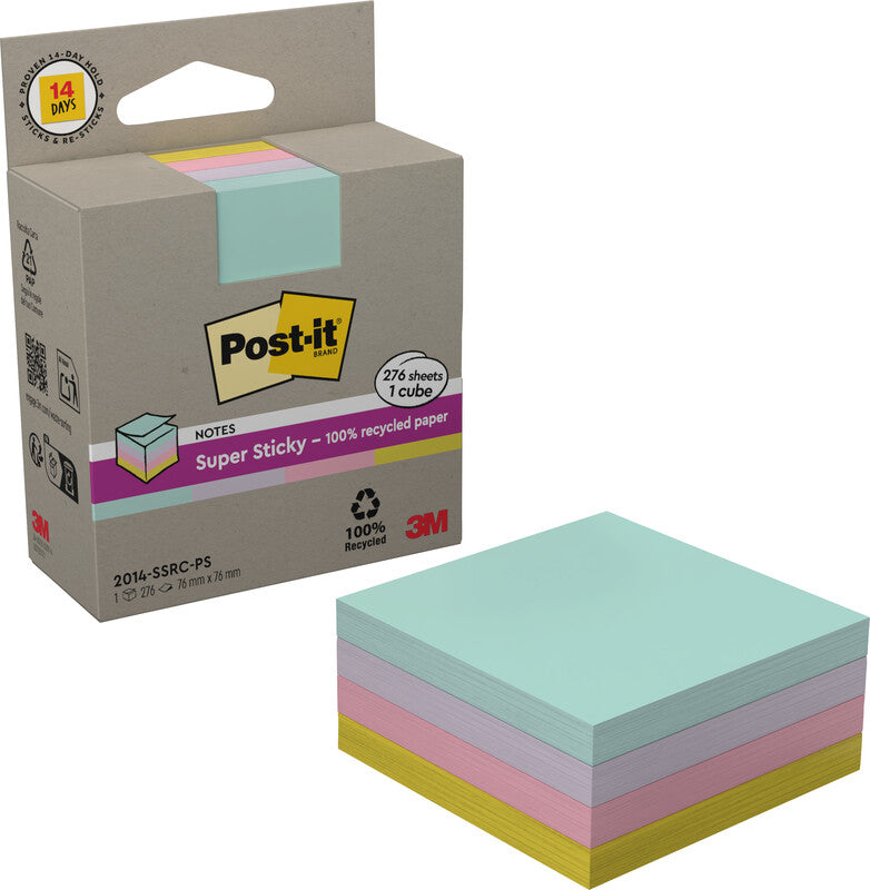 Post-it Super Sticky Haftnotizen – 76×76 mm – mehrfarbig, 276 Blatt