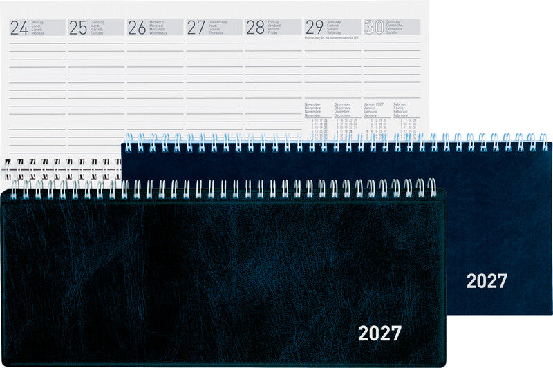 Biella Seplana Agenda – 1 Woche/2 Seiten, Spiralbindung, 29,8 × 11,7 cm, Jan–Dez, Dunkelblau, FSC