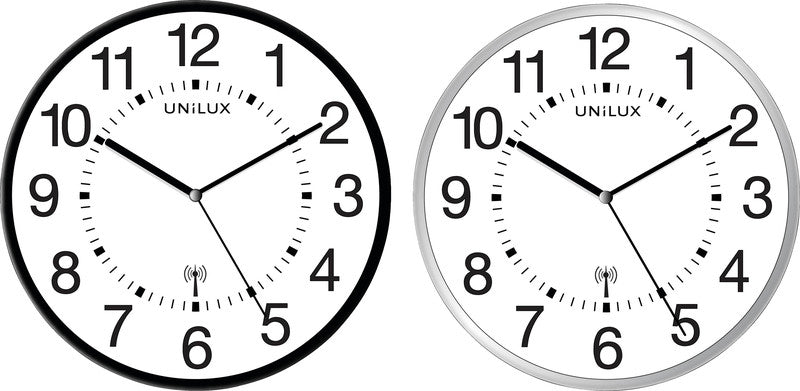 Unilux Wanduhr Wave – Funk – Ø 30 cm, Schwarz, Kunststoff, Geräuscharm