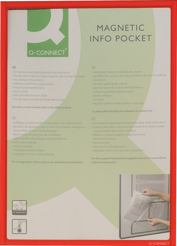 Q-connect Infotasche – 225 × 312 mm, rot, wiederverwendbar, magnetisch, für A4