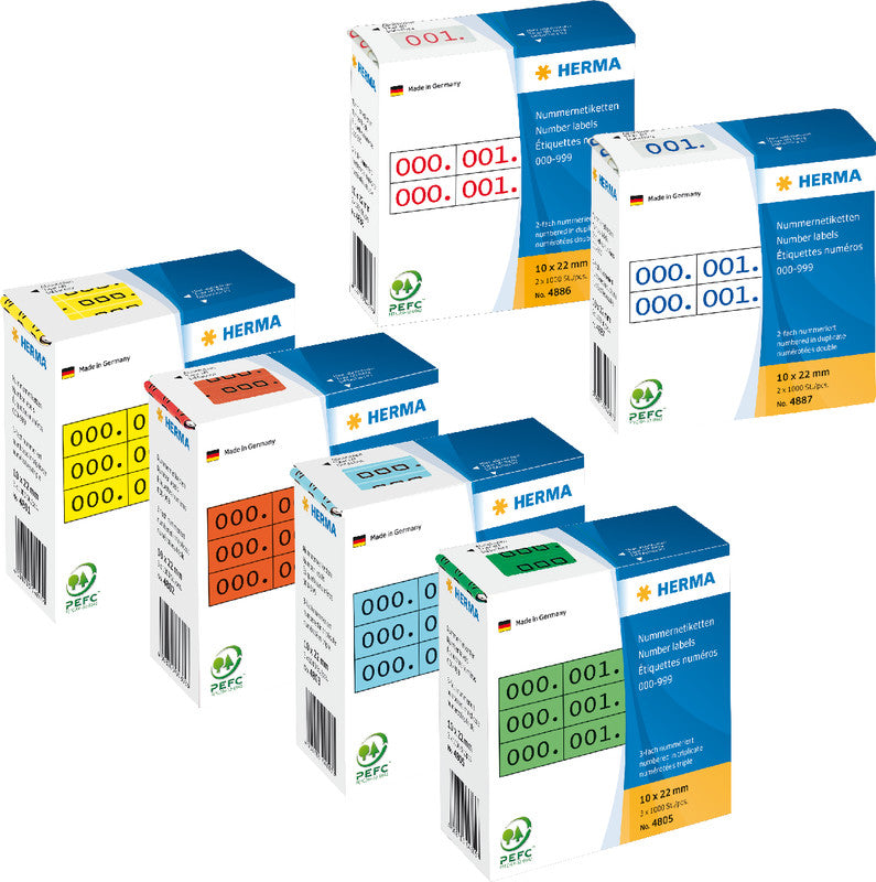 HERMA Nummernetiketten – rechteckig 10 × 22 mm, permanent, grün, 3 Rollen (3'000 Stk.)