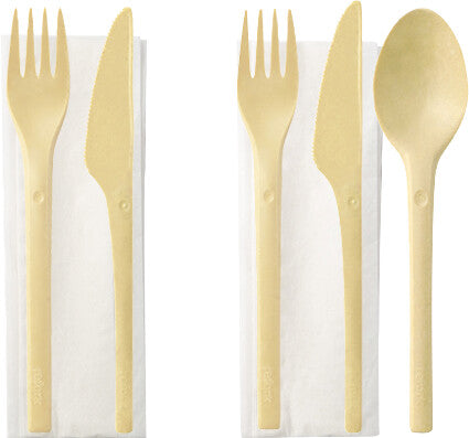 Noname Besteck-Set Holz – 4-teilig, Messer 17 cm, Gabel 17 cm, natur