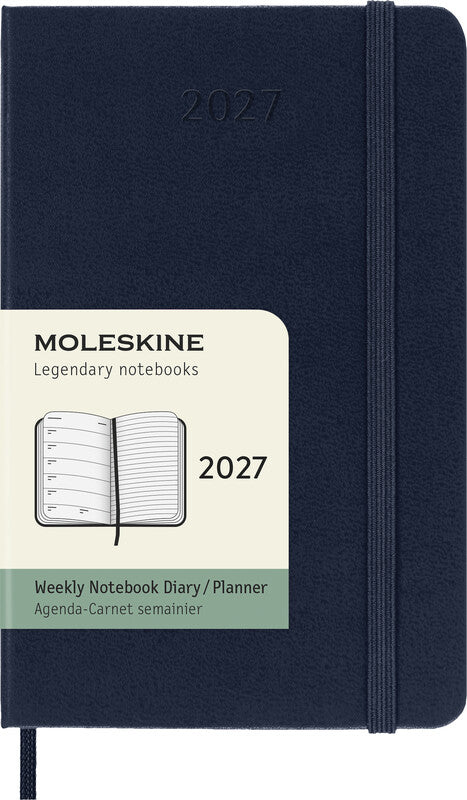 Moleskine Wochenagenda – 1 Woche/1 Seite, gebunden, 9 × 14 cm, 2027, Englisch, Saphirblau, FSC