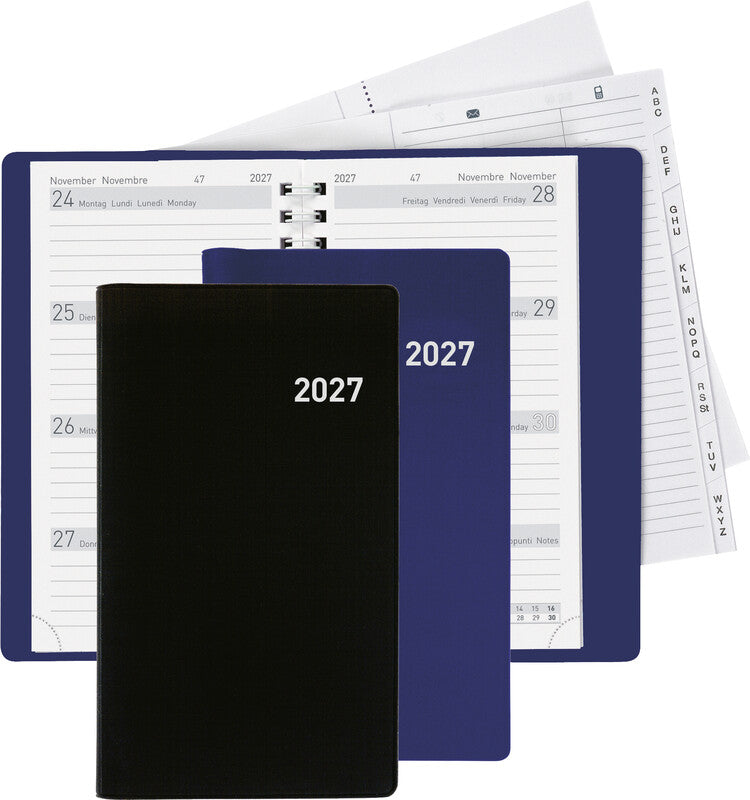 Biella Brüssel Agenda – 1 Woche/2 Seiten, Spiralbindung, 8,5 × 15,3 cm, 2026, Dunkelblau, FSC