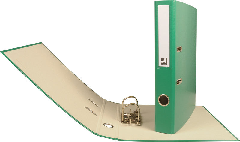 Q-connect Zeigebuch – A4 Hochformat – 2-Ring Hebelmechanik, 40 mm Rücken – Grün, mit Griffloch, mit Raumsparösen