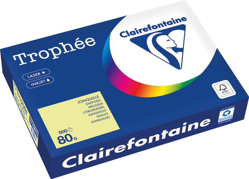 Clairefontaine Kopierpapier – A4, 80 g/m², Hellgelb – für Inkjet/Laser/Kopierer – FSC, EU Ecolabel – 500 Blatt