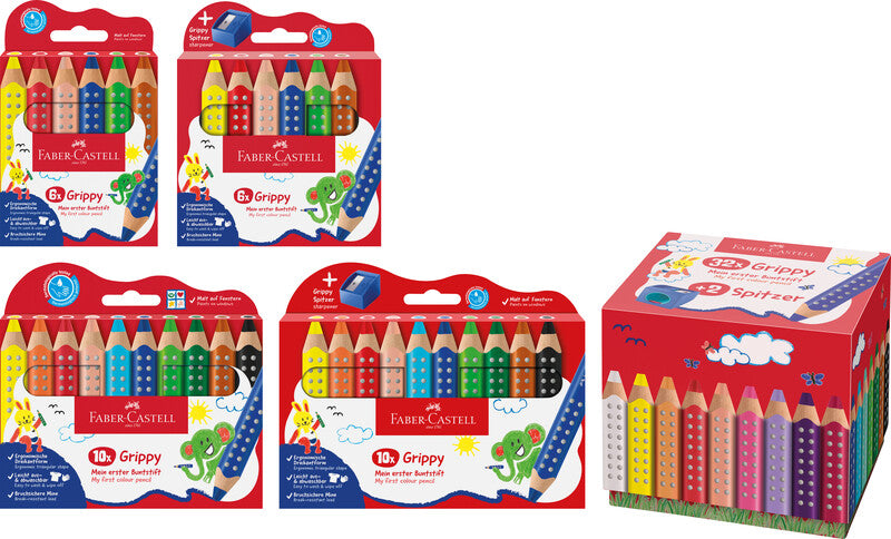 Faber-Castell Grippy 3 in 1 – 36 Farben, ergonomisch, wasservermalbar, Karton, mit 2 Spitzern