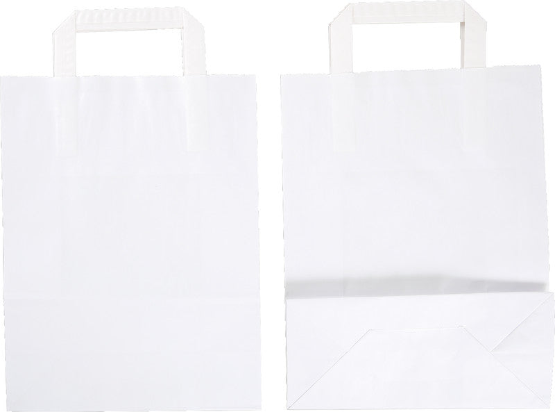 Elco Papiertragetasche mit Flachhenkel – 22 × 29 × 10 cm – Kraftpapier, 80 g/m² – Weiss – 50 Stk.