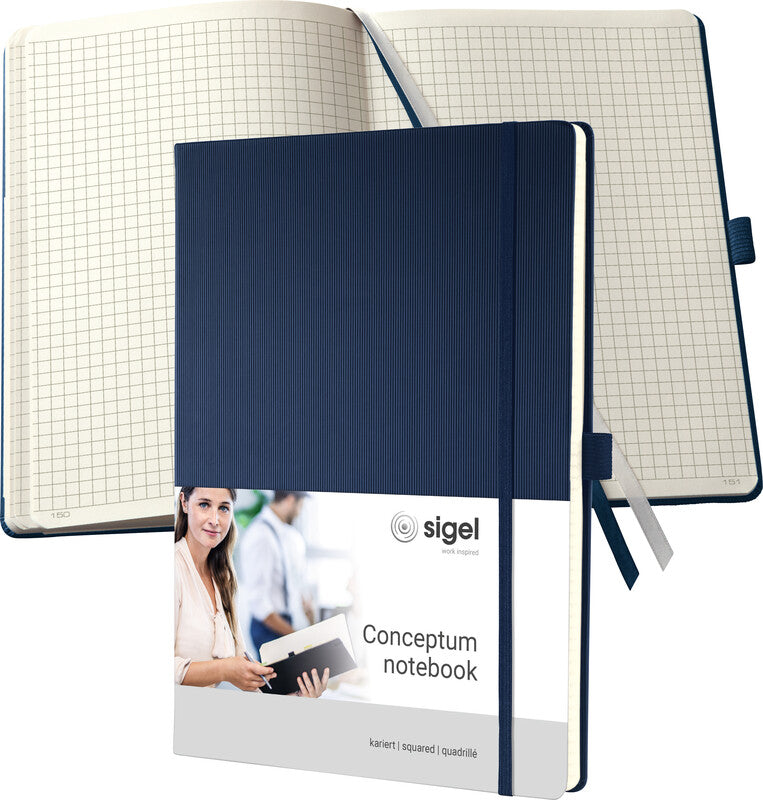 Sigel Notizbuch Conceptum, A4, kariert, Fadenheftung, 194 Seiten, 80 g/m² – dunkelblau