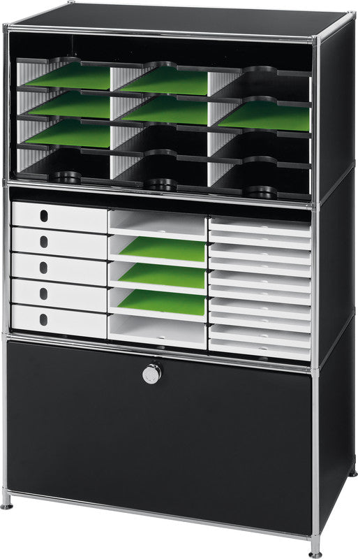 Styro Briefkorb – mit Griffausschnitt, mit Beschriftungsfeld, weiss/schwarz, B 723 × H 293 × T 331 mm