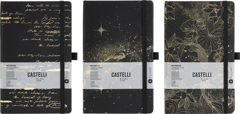 Castelli Notizbuch – A5 – Liniert – 192 Seiten – 80 g/m² – Gebunden, Gummiband, Stiftschlaufe, Mehrfarbig