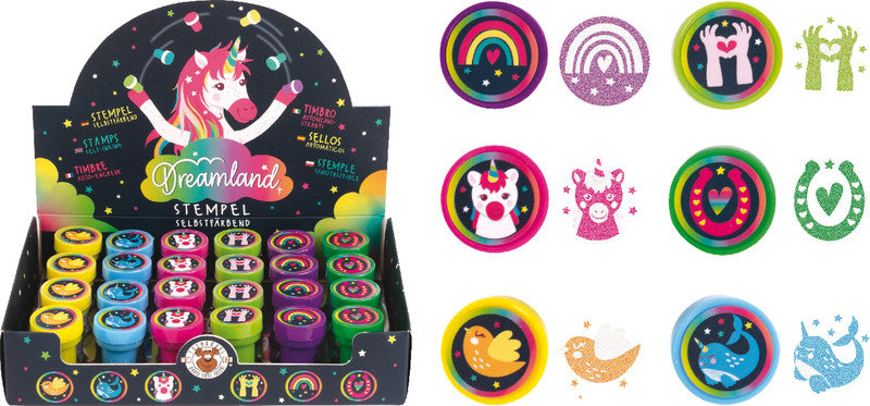 Trendhaus Dreamland Motivstempel – selbstfärbend, 6 Motive, 25 mm, sortiert