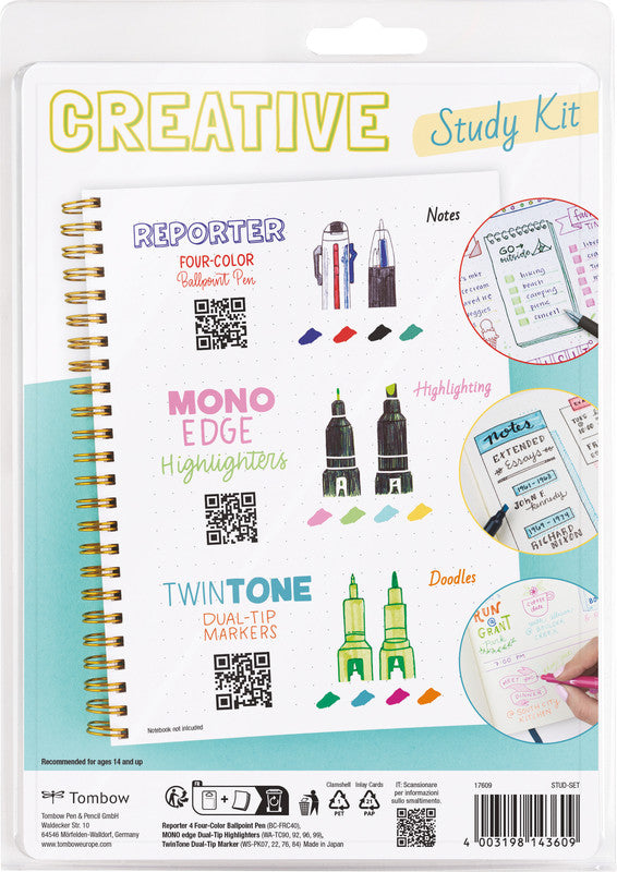Tombow Creative Study Kit – Handlettering- / Zeichen-Set – 1× Reporter 4, 4× MONO edge, 4× TwinTone