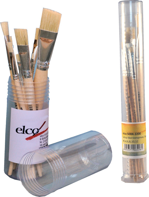 Elco pinsel Pinsel – braun, Schweineborsten, 9er-Set, für Acryl- und Temperafarben