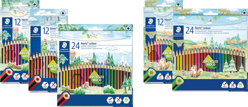 Staedtler Buntstifte Noris colour Upcycling – 12 Farben, im Kartonetui, sechskantig, PEFC