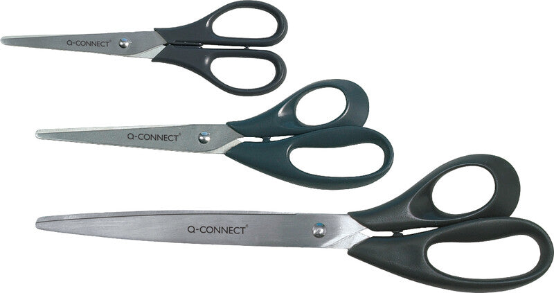 Q-Connect Universalschere – 21,0 cm, Edelstahl, für Rechts- und Linkshänder, abgerundet, Kunststoff, schwarz