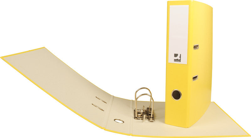 Q-connect Ordner – A4 hoch – 2-Ring Hebelmechanik, Rücken 70 mm – gelb, mit Niederhalter, Griffloch, FSC