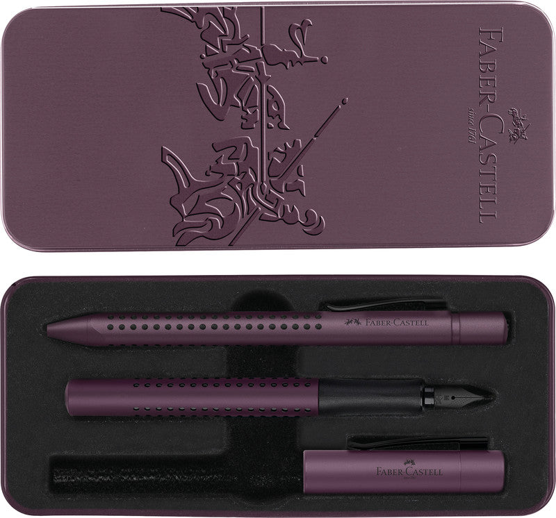 Faber-Castell Grip Schreibset – Kugelschreiber XB & Füllfederhalter M – Blau – Metalletui – 2-teilig