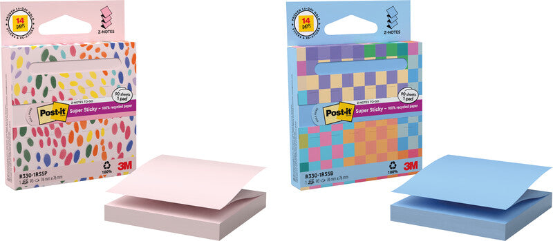 Post-it Haftnotizen Z-Notes Recycling – 76×76 mm – Pink, 90 Blatt, Recyclingpapier