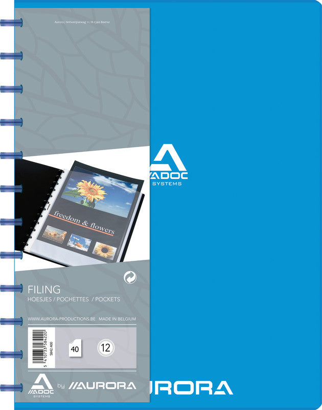 Adoc Sichtbuch Bind-Ex Aurora – 40 Sichttaschen, A4, austauschbar, genarbt, antireflex, blau, Kunststoff