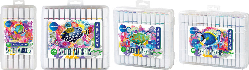 Centrum Sketchmarker Filzstift – Doppelspitze, Rund + Keil, 1 mm + 1–5 mm, 24 Farben