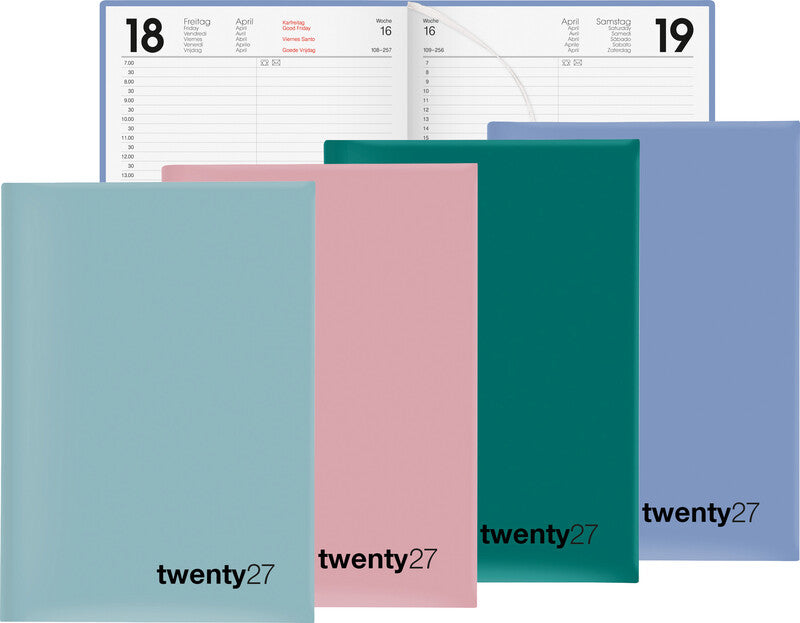 Biella Agenda – 1 Tag pro Seite, gebunden, 14,5 × 20,5 cm, 2026, 1/2-Stunden-Takt, blau, FSC