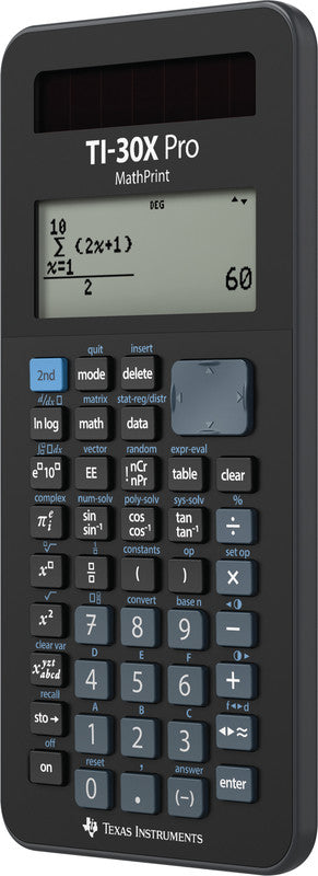 Texas Instruments Taschenrechner TI-30X Pro MathPrint – 11-stellig, 4-zeiliges LCD, Solar + Batterie, schwarz, 80×184×17 mm